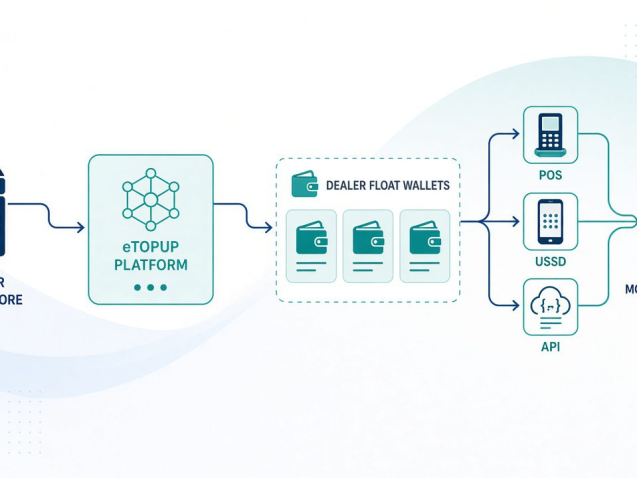 Diagram of an electronic top up system for telecom airtime
